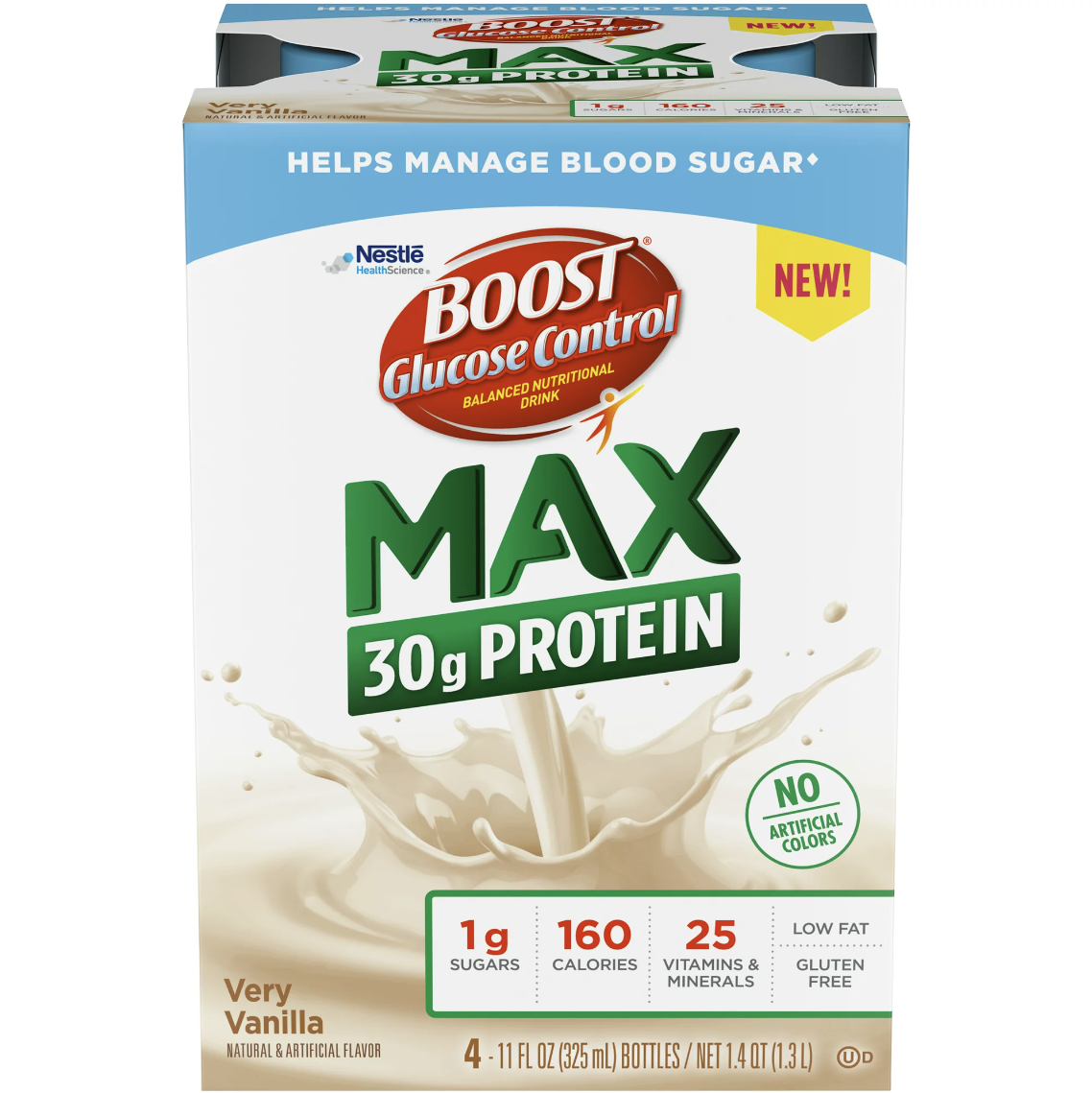 Boost® Glucose Control Max Vanilla Balanced Nutritional Drink, 11-ounce bottle (4 Pack)