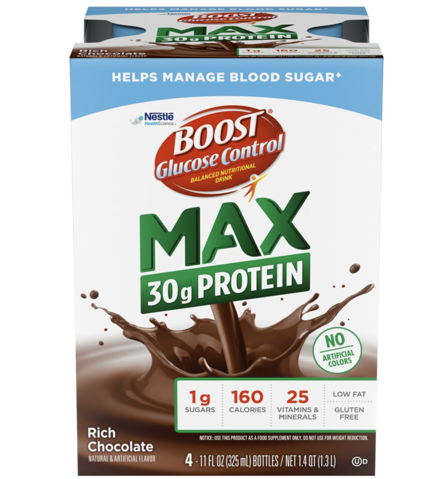 Boost® Glucose Control Max Chocolate Balanced Nutritional Drink, 11-ounce bottle (4 Pack)